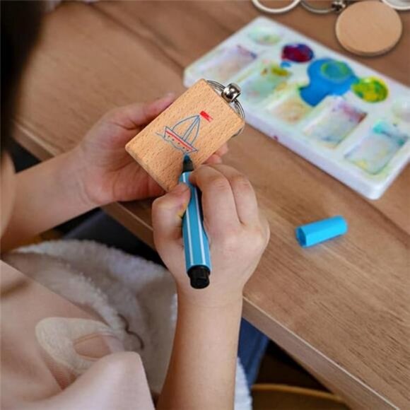 50Pcs Natural Wood Slices-Wooden Keychain Blanks Unfinished Wood Slice - Picture 4 of 8